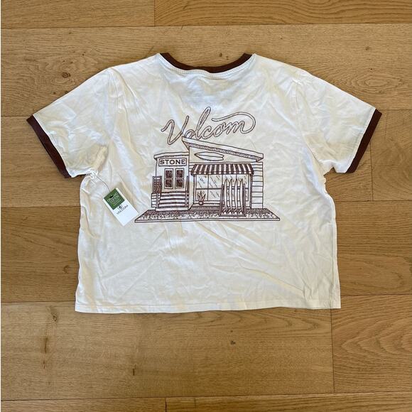 Volcom - Meet Me There Ringer Tee in Cream & Brown - Picture 3 of 3